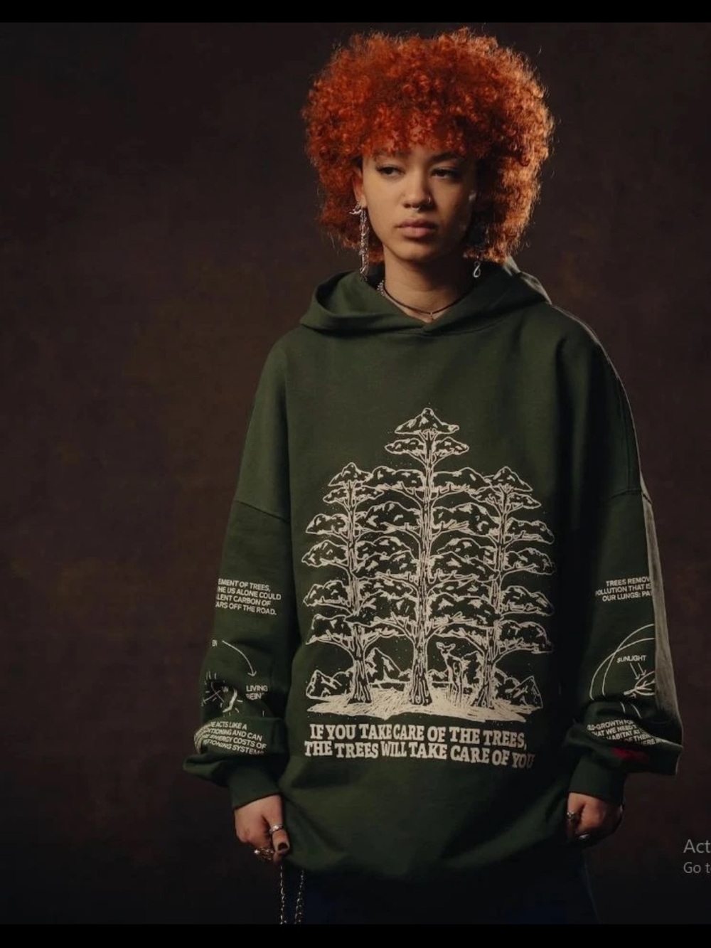 CHNGE Unisex Trees Are The Root Oversized Cuffed Long Sleeve Hoodie, Green, med - Picture 5 of 16